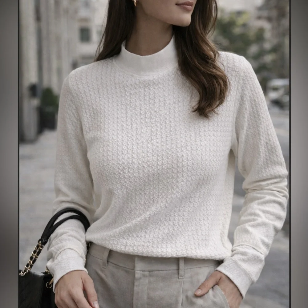 J.Crew White Waffle Knit Mock Neck‎ Sweater | Size M